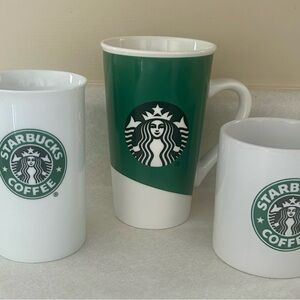 Starbucks Green and White Ceramic Mug Trio